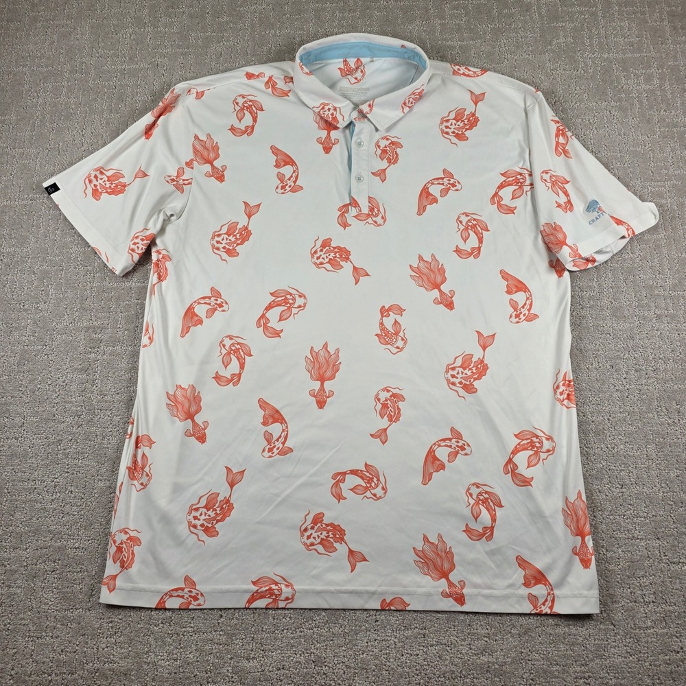 Swannies Golf Mens 2XL Koi Fish Print Performance Polo Shirt Craft Farms Logo